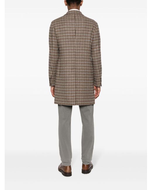 Tagliatore Brown Houndstooth Single-breasted Wool-blend Coat for men