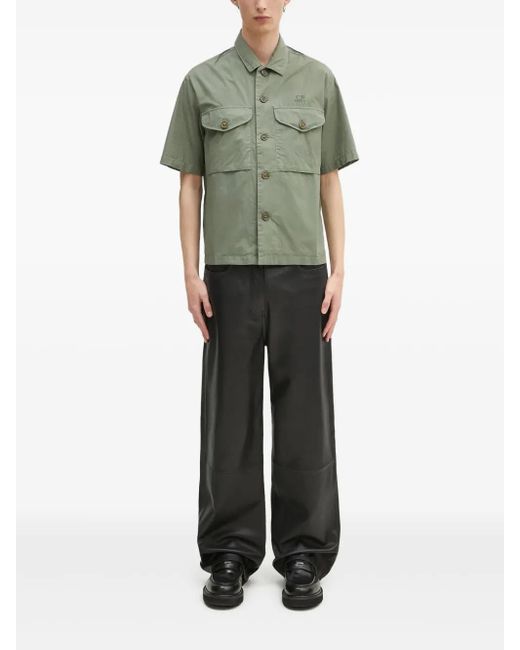 C P Company Green Popeline Double-Pocket Short-Sleeve Shirt for men