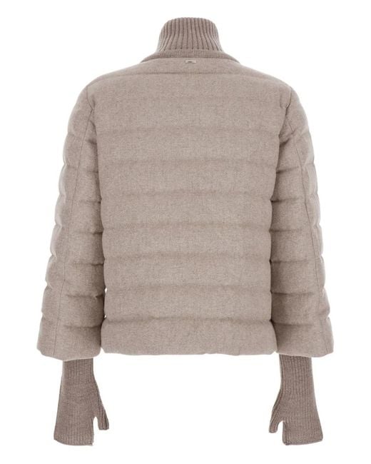 Herno Gray Down Jacket With Drawstring High Neck And Removable Gloves
