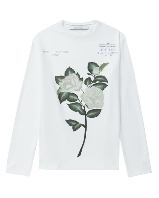 ROKH White Rose-print Long-sleeve Top