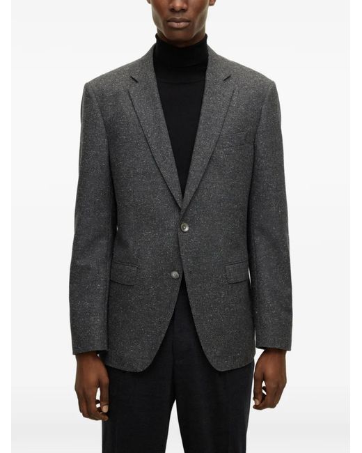 HUGO Black Elbow-Patch Wool Jacket for men
