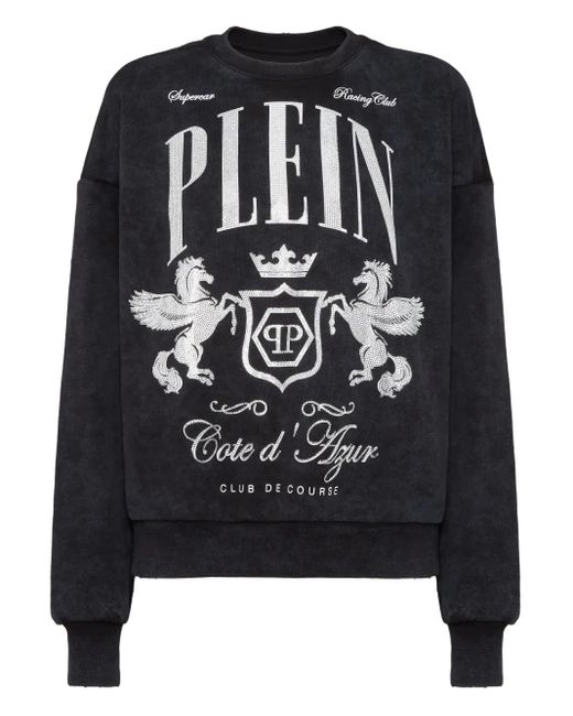 Philipp Plein Black Crystal-Embellishment Sweatshirt