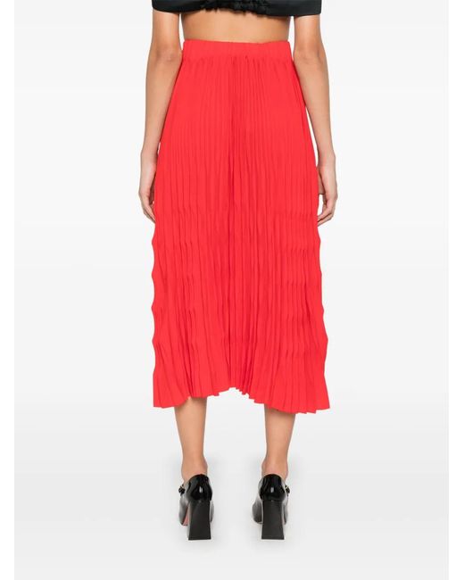 Nissa Red High-Waisted Pleated Midi Skirt
