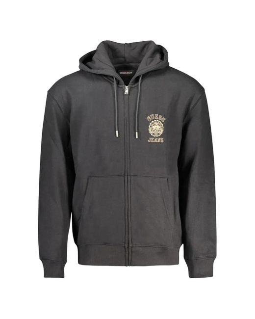 Guess Gray Logo-Embroidered Zip-Up Hoodie for men