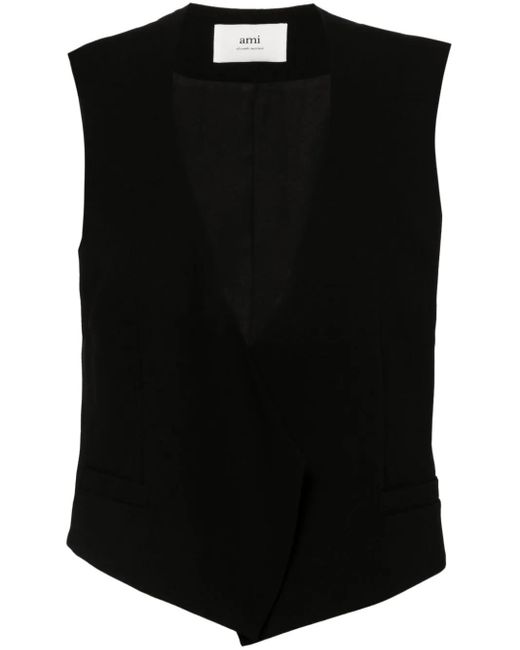 AMI Wollen Mouwloze Jas in het Black