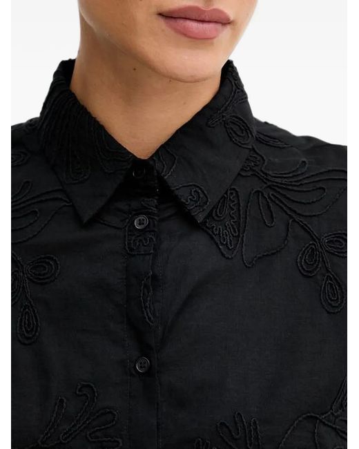 Benetton Black Embroidered Cropped Shirt