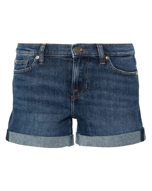 7 For All Mankind Blue Mid Roll Denim Shorts