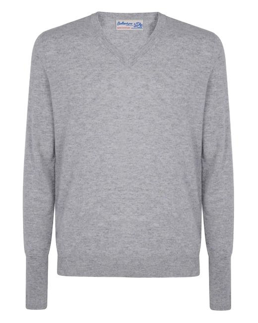 Ballantyne Gray V-Neck Cashmere Sweater for men