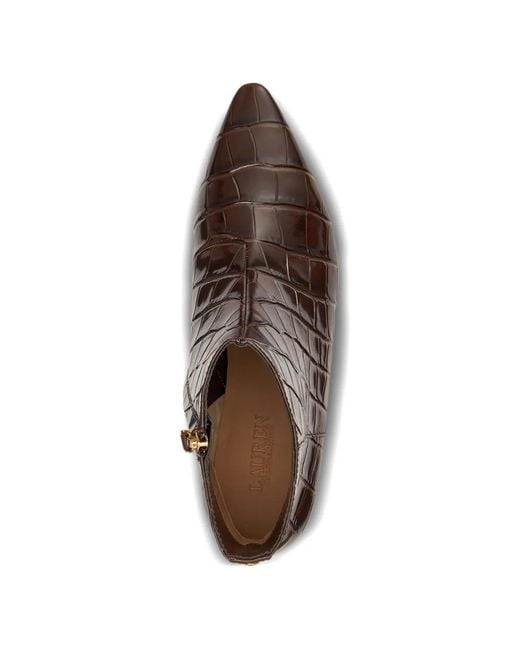 Ralph Lauren Brown Croc-Effect Leather Ankle Boots