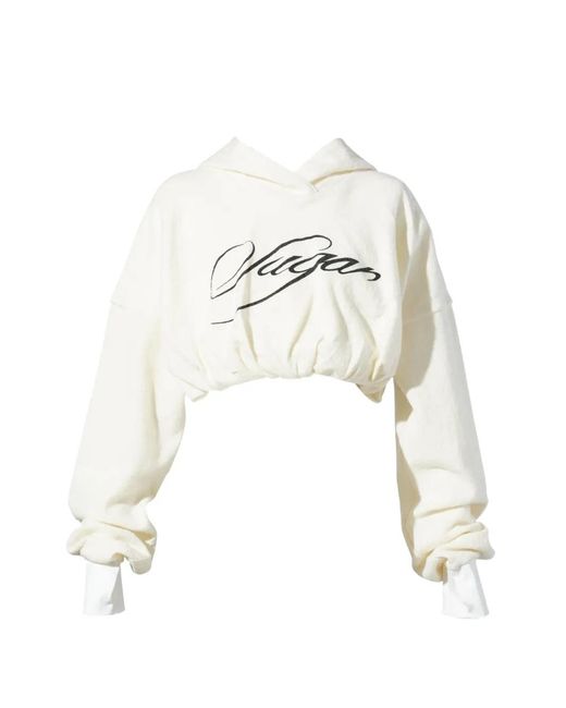 DIDU White Logo-Print Cropped Hoodie