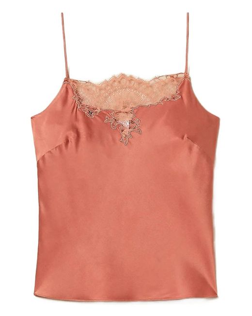 Lace-trimmed satin top Twinset de color Pink