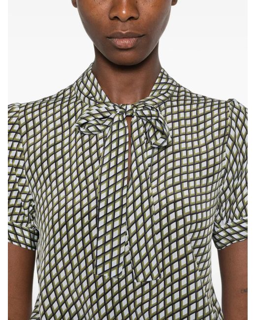 iBlues Gray Geometric-Print Pussy-Bow-Collar Blouse