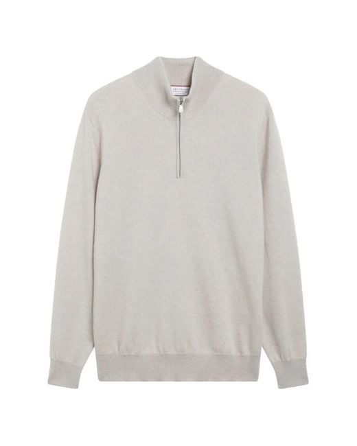 Brunello Cucinelli White Half-Zip Knitted Sweater for men
