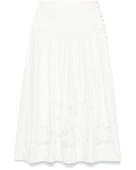 Gonna Midi Con Ricamo A Fiori di Sandro in White