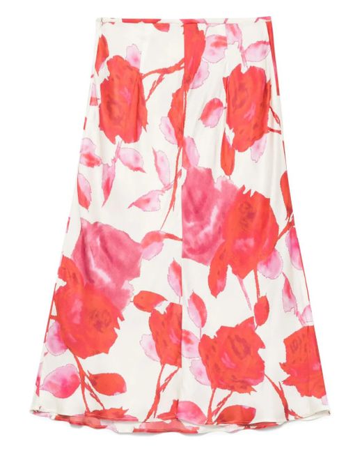 Blumarine Red Floral-Print Midi Skirt