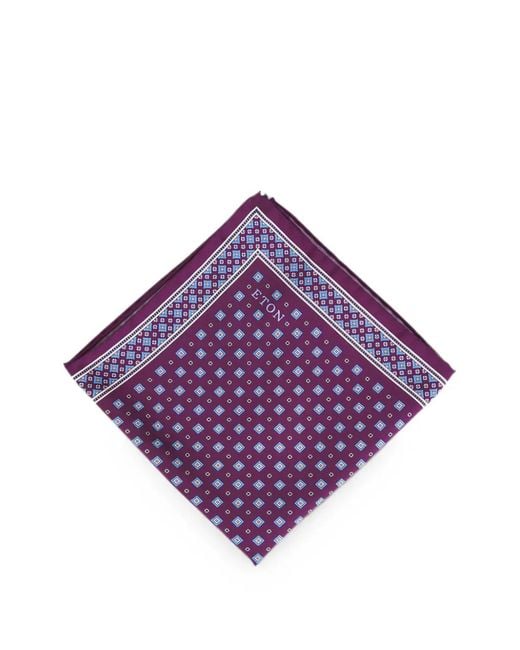 Eton of Sweden Purple Geometric-Print Logo Pocket Square for men