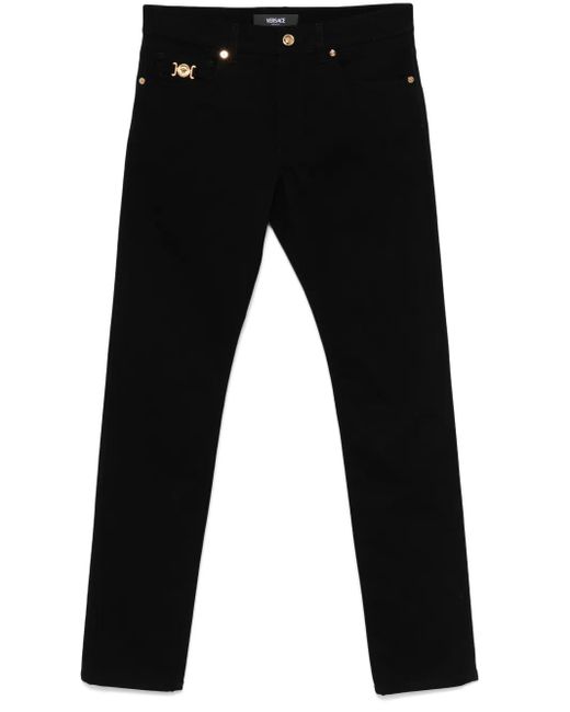 Versace Black Low-Rise Straight Leg Jeans With Medusa Plaque Detail for men