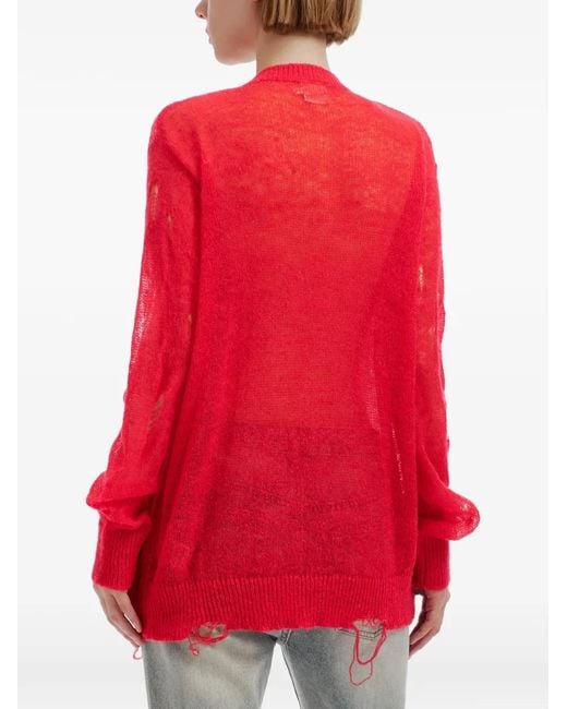 B+ AB Red Distressed Semi-Sheer Sweater