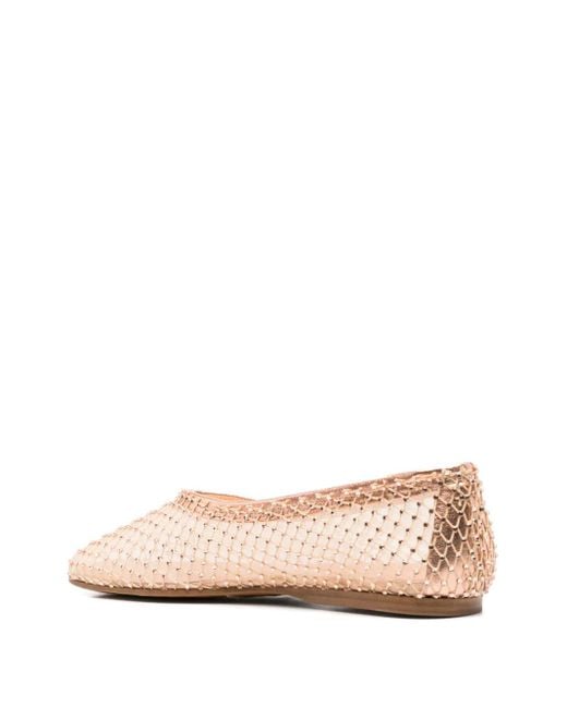 Forte Forte Pink Crystal-Embellished Mesh Ballet Flats