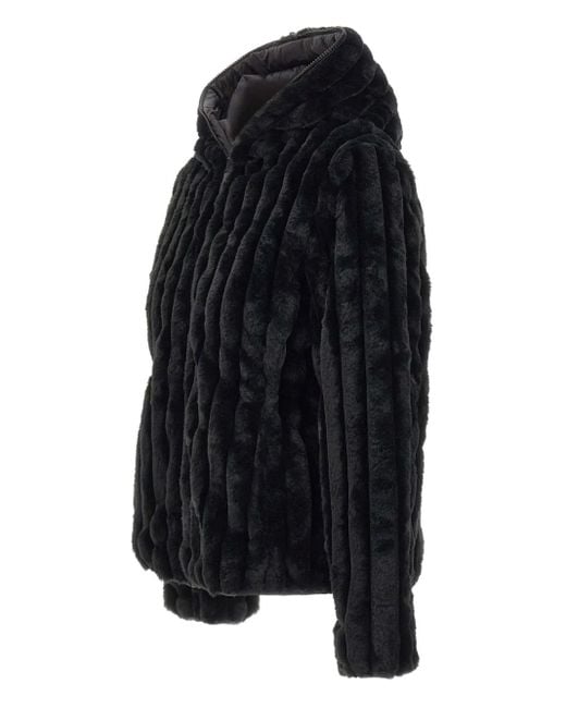 Save The Duck Black Ribbed Faux-Fur Hooded Jacket