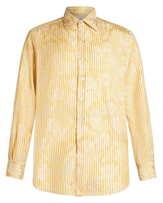 Etro Yellow Striped Jacquard Shirt for men