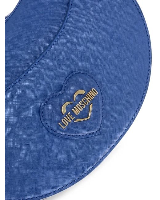 Moschino Blue Saffiano-Effect Heart-Patch Small Shoulder Bag