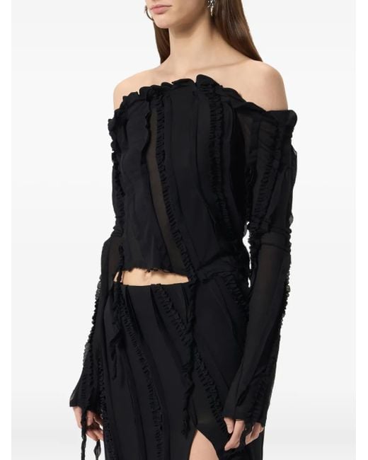 Blumarine Black Off-Shoulder Ruffled Top