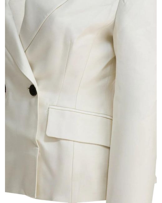 Sandbeige White Double-Breasted Pocket Jacket