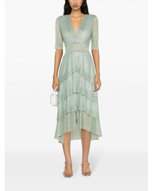 maje green metallic dress V-neck Lurex Midi in prom dresses 2024