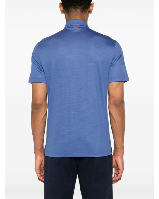 Zegna Blue Short-sleeve Wool Polo Shirt for men