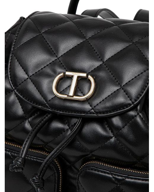 Twinset Black Logo-Plaque Quilted Backpack