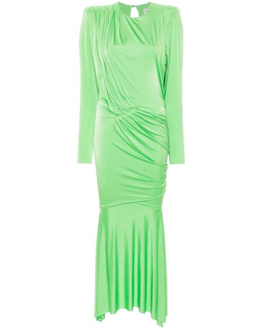 Alexandre Vauthier Green Pleated Satin Maxi Dress