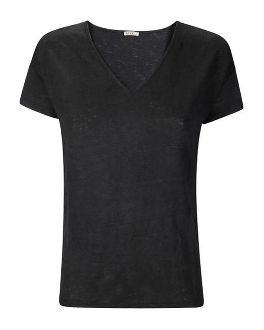 Hira リネン Tシャツ Black