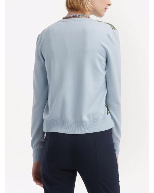 Oscar de la Renta Blue Watercolour-Print Cardigan
