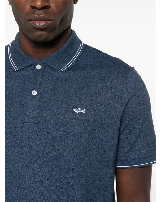 Paul & Shark Blue Logo-Patch Cotton Polo Shirt for men