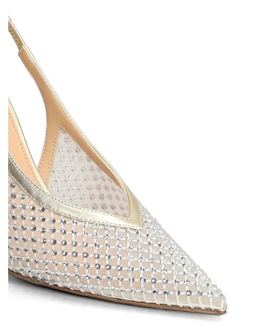 Chantal White Crystal-Embellished Slingback Leather Heeled Pumps