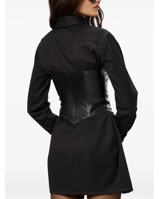 Hamza Black Maris Zip-Up Leather Corset Dress