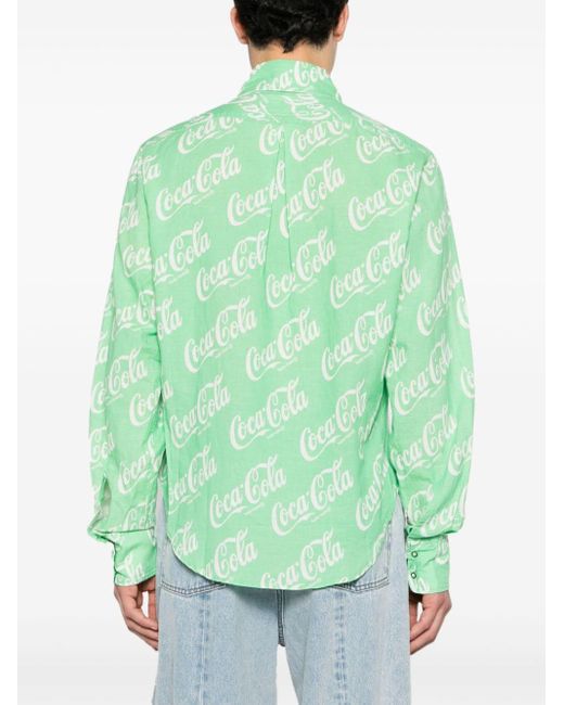 ERL Green X Coca-cola Monogram-print Shirt