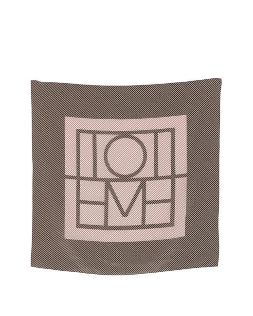 Totême Brown Monogram-Print Silk Scarf