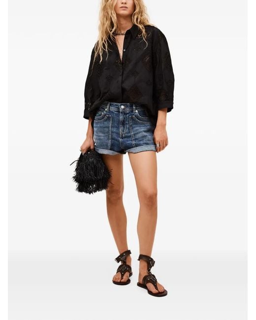 Ba&sh Black Muriel Lace-Panel Shirt