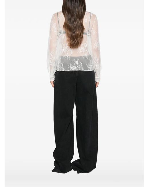 Patrizia Pepe White Lace Button-Detail Top