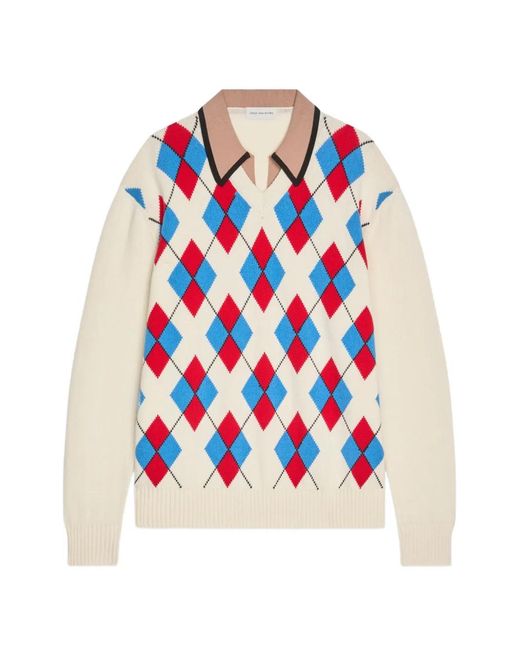Dries Van Noten White Argyle Collared Sweater for men