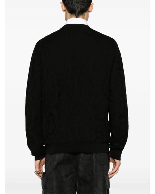 Versace Black Jacquard Silk-Cotton Knit Sweater for men