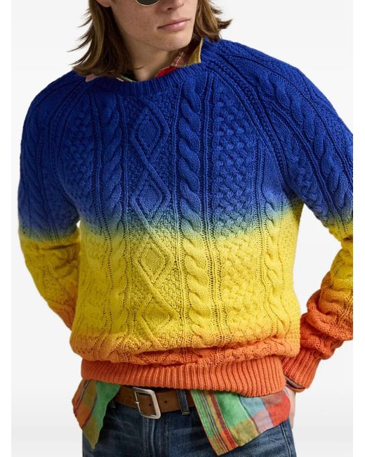 Polo Ralph Lauren Blue Long-Sleeved Gradient Knit Pullover With Logo for men