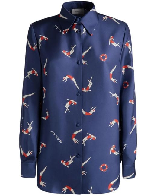 Chemise En Soie À Imprimé Nageur Bally en coloris Blue