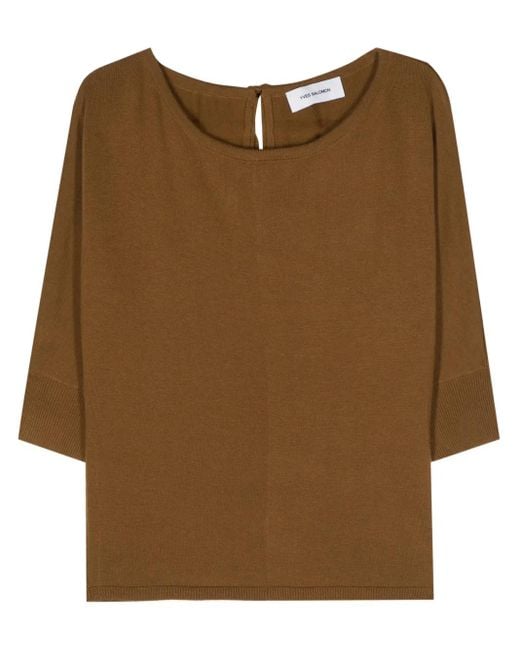 Yves Salomon Brown Tie-Fastening Wool Knitted Top