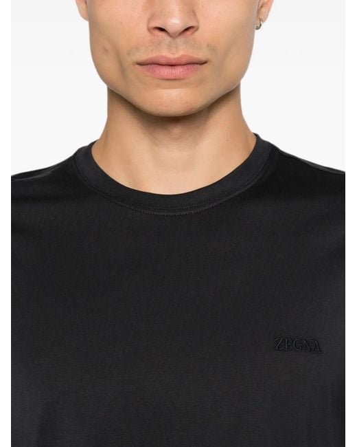 Zegna Black Logo-Embroidered Cotton T-Shirt for men