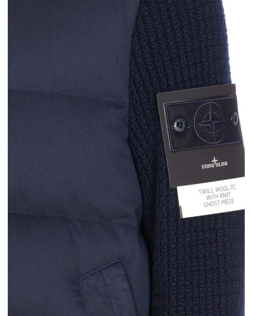 Stone Island Blue Logo-Patch Padded Jacket for men