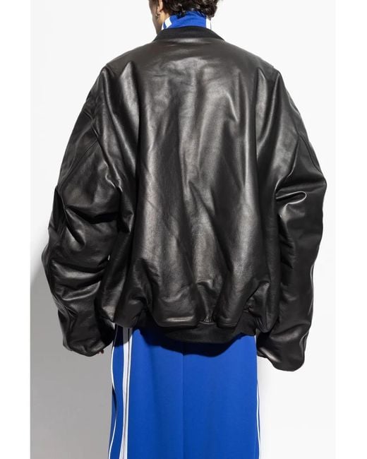 Vetements Black Leather Bomber Jacket for men