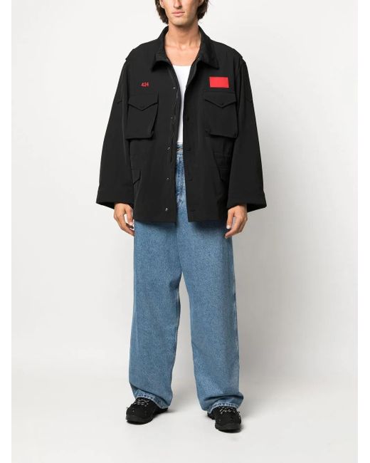 424 Black Asymmetric Logo-Patch Shirt Jacket for men
